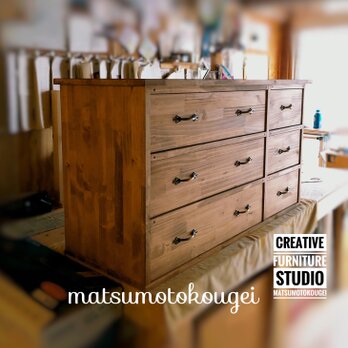 W100cm  6DRS Low chest antique 天然木箪笥 レトロ♪の画像