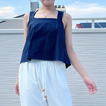 【数量限定】コットン100立体プリーツショルダータンクトップ24034NVの画像