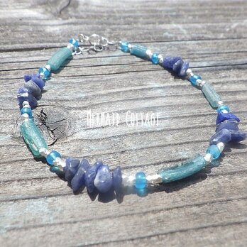 *sv925*Ocean Blue Sea Vintage Bracelet ローマングラスと天然石のカレンシルバーブレスレットの画像
