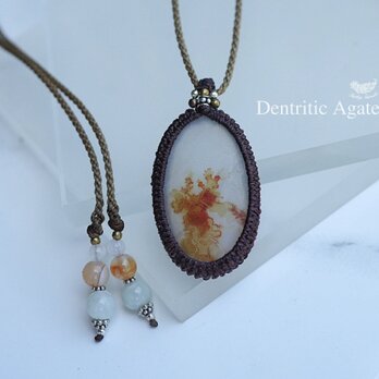 ゆらめく柿色模様★デントリティックアゲート　マクラメネックレス1612
