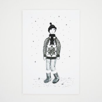 刺繍カード・冬の少年の画像