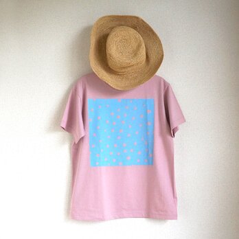 オーガニックコットン【半袖/長袖】「 fuwa fuwa dot（ ブルー  × ダスティピンク ）」Ｔシャツの画像
