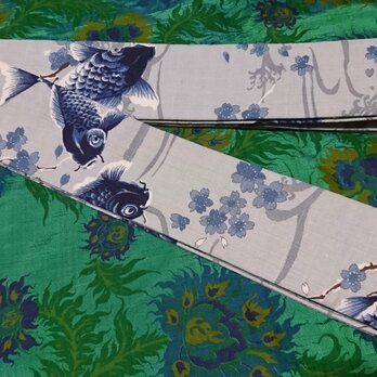 創作帯☆居合帯・半纏帯 流水に桜、鯉 巾約7cmの画像