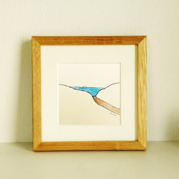 原画「海へ続く道」※木製額縁入り　(18×18㎝フレーム）　風景画・絵画・水彩の画像