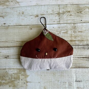 NEW★くりクリ栗ちゃんポーチ　国産帆布　コットンリネン　手刺繍　レース　秋の画像