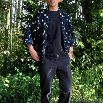 野良着ジャケット 古着 藍染 木綿 着物 古布 絣 ジャパンヴィンテージ リメイク素材 昭和の画像