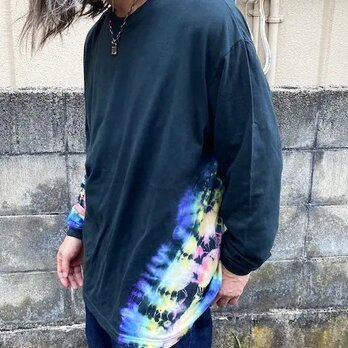 タイダイ染め ビックシルエット 長袖Ｔシャツ XLサイズ　ブラック×カラフル　HIPPIES DYE HD21-95 XLの画像