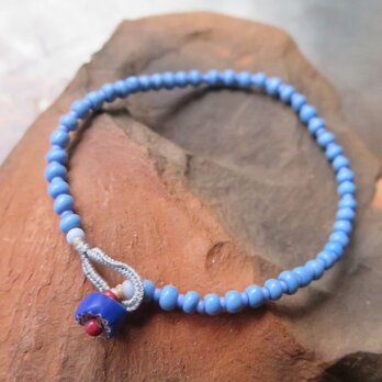 アンティーク　シェブロン　＆　ヴェネチアンシードビーズ　水色　ブレスレット　百世 momotose（西）