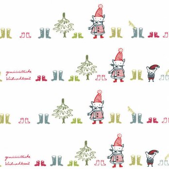 Sale*ドイツ オーガニックコットン生地ポプリン ウィンタータイム【 20cm単位切り売り】ねこ クリスマス 冬 猫の画像