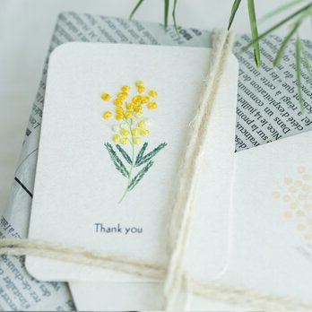 刺繍サンキューカード 二つ折り ミモザの画像