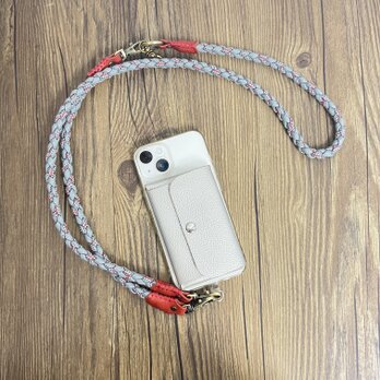 3Way 本革×パラコード スマホショルダーストラップ グレー＆スカーレットの画像
