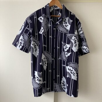 浴衣で作ったメンズアロハ　扇子の画像