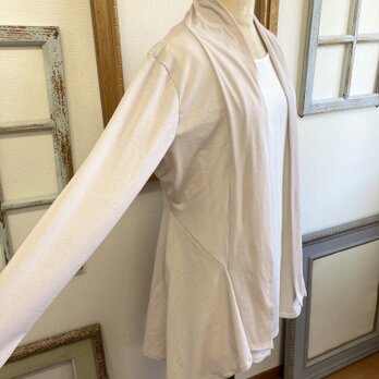 大人カーディガン❤️キモノみたいな襟スリーブロングカーディガン　ベージュピンク（サイズフリー L〜 L L）の画像