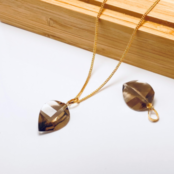 19mm リーフ スモーキークォーツ/茶水晶  K18 K18GP 天然石ネックレス - feuilleの画像