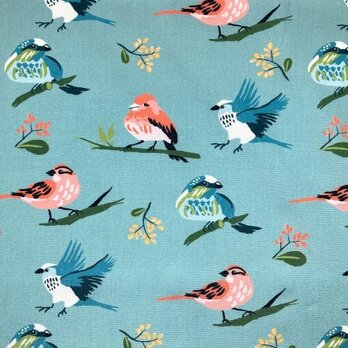 アメリカMonaluna プリント生地 フロックバード【20cm単位切り売り】とり 野鳥 ベニマシコ カケス オオルリの画像