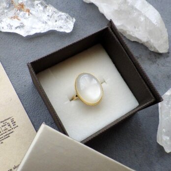 天然石の指輪 ■ シンプル 大粒オーバル ■  ホワイトムーンストーン（長石）