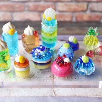 ガラスのミニチュア　夏スイーツセット　★ガラスのミニチュア喫茶店★の画像