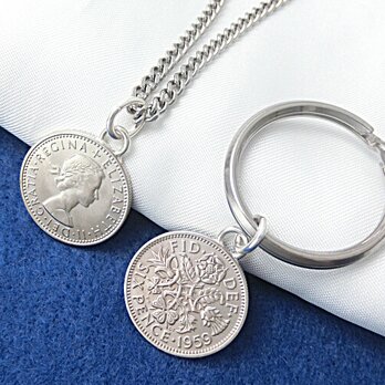 【6ペンスコインペンダント＆キーホルダー・2点セット】　◎2点セット特別価格￥９，５００　の画像