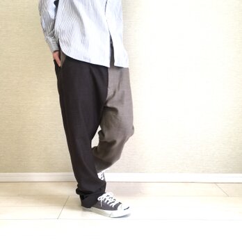 衿付きパンツ002 / ウール100%ブラウンとベージュ(ウーステッドサージ)の画像