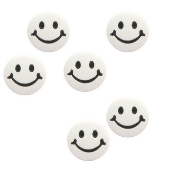キッズボタン マット スマイリーフェイス ホワイト 6個 B-1704　Smileyの画像