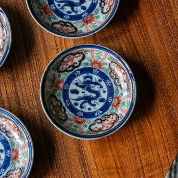 古伊万里 染錦 雲龍花鳥文 豆皿 明治時代 E215Bの画像