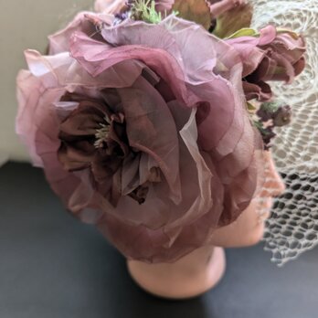 ウエディング髪飾り　薔薇と小花たち（マロン色）Ｅ14の画像