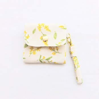 ミモザの花　持ち手付きミニミニ財布（ベージュ)の画像