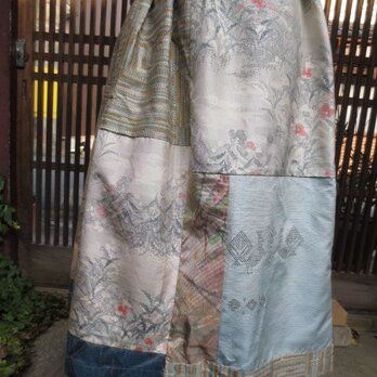 着物リメイク☆春霞を想う淡いお色でふんわりスカート74cm丈の画像