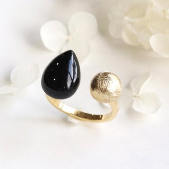 ブラックオニキス×メテオライト(隕石) フォークリング  --Two stones--の画像