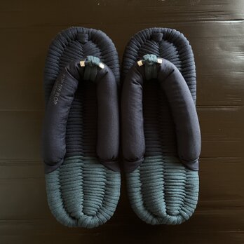 【FLIP TEE FLOP】26cm ツートンカラーの布ぞうり ネイビー×グリーン系【No.296】の画像
