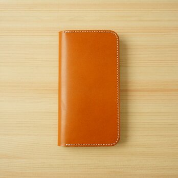 牛革 iPhone14 Plus カバー  ヌメ革  レザーケース  手帳型  キャメルの画像