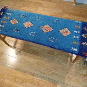 秋祭り40%OFF】ペルシャ　ギャッベ ミニランナー　113x40cm 青色 パネル ヤギ 生命の木 RJ10225Gの画像