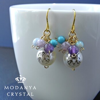 ブルートーンの涼しげな猫ちゃんピアス