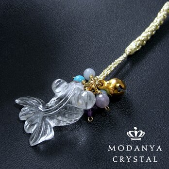 水晶金魚+アメジスト+ターコイズの根付チャーム91の画像