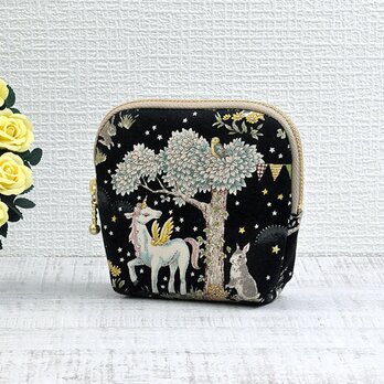 コンパクトウォレット◇ユニコーンと森の動物たち◆ブラックの画像