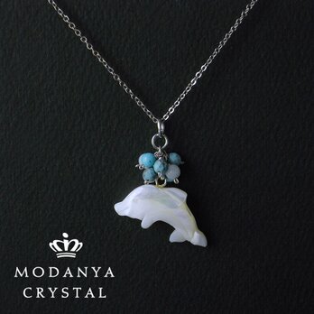 ターコイズ＋水晶のドルフィンネックレス0243の画像