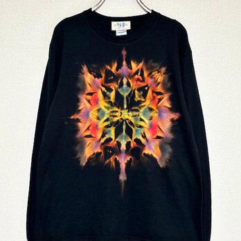 タイダイ染め 長袖Tシャツ　Mサイズ 　曼荼羅 ブラック　ブリーチダイ HD22-12の画像