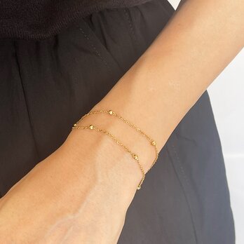 付けっぱなしOK！ステンレス 華奢な二連ボールチェーンブレスレット 18K 【stb01】の画像