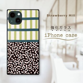 チェック ドット ポップ な ミックスパターン 強化ガラスケース iPhone ケースの画像
