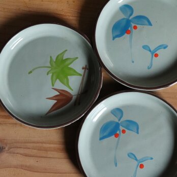 №271　アルミ皿3枚/絵付き/小皿/古雑貨/キッチン雑貨/古道具の画像