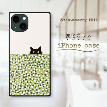 半分 だけ 顔 を出す 猫 イラスト 強化ガラスケース iPhone ケースの画像