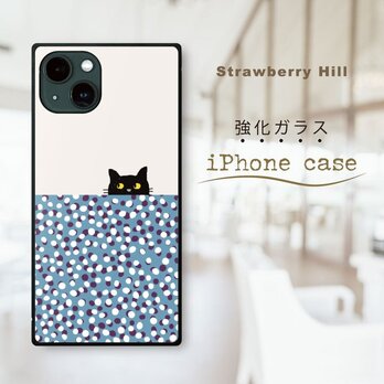 半分 だけ 顔 を出す 猫 イラスト 強化ガラスケース iPhone ケースの画像