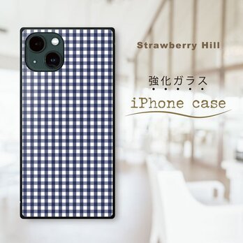 ギンガムチェック  強化ガラスケース iPhone ケースの画像