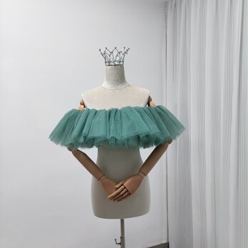 取り外しオフショルダー ブルーグリーン ストレッチ 色直し 花嫁/ウェディングドレス エレガントの画像