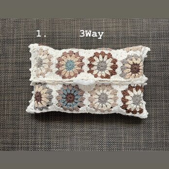 B☘️1☘️ティッシュカバー　マルチカバー　ドイリー　3Way ハンドメイド手編み　モチーフの画像