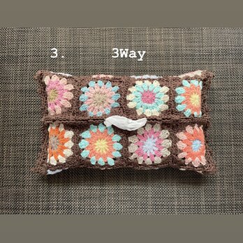 B☘️3☘️ティッシュカバー　マルチカバー　ドイリー　3Way ハンドメイド手編み　モチーフの画像