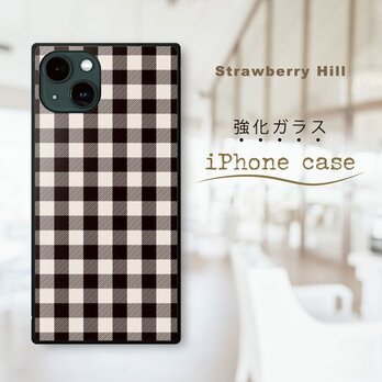 レトロ な ギンガムチェック  強化ガラスケース iPhone ケースの画像
