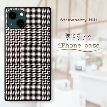 チェック柄 グレンチェック  強化ガラスケース iPhone ケースの画像