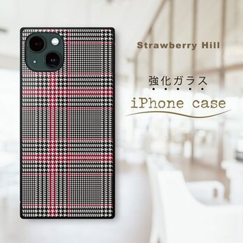 チェック柄 グレンチェック  強化ガラスケース iPhone ケースの画像