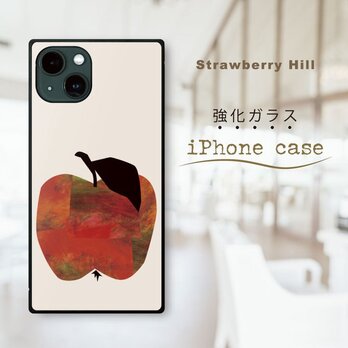 シンプル ユニーク 赤い リンゴ の イラスト   強化ガラスケース iPhone ケースの画像